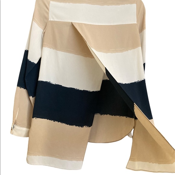 ZARA Basic chiffon blue tan long sleeves striped button down shirt top blouse - Picture 7 of 7